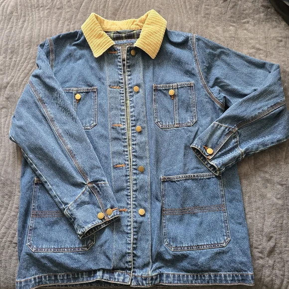VINTAGE 90s Outbrook CHORE/BARNCOAT Blue Denim Corduroy  Utility Jacket L - Picture 6 of 14
